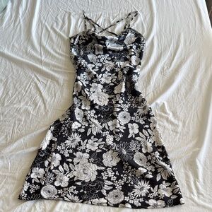 Black and White Cowl Neck Midi Dress